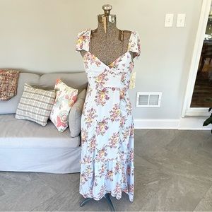 NWT XS. S blue, pink and yellow floral print bohemian backless highlow dress